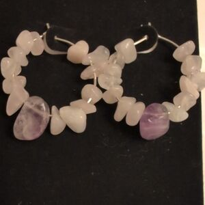 Rose Quartz And Amethyst Hoop Earrings.
